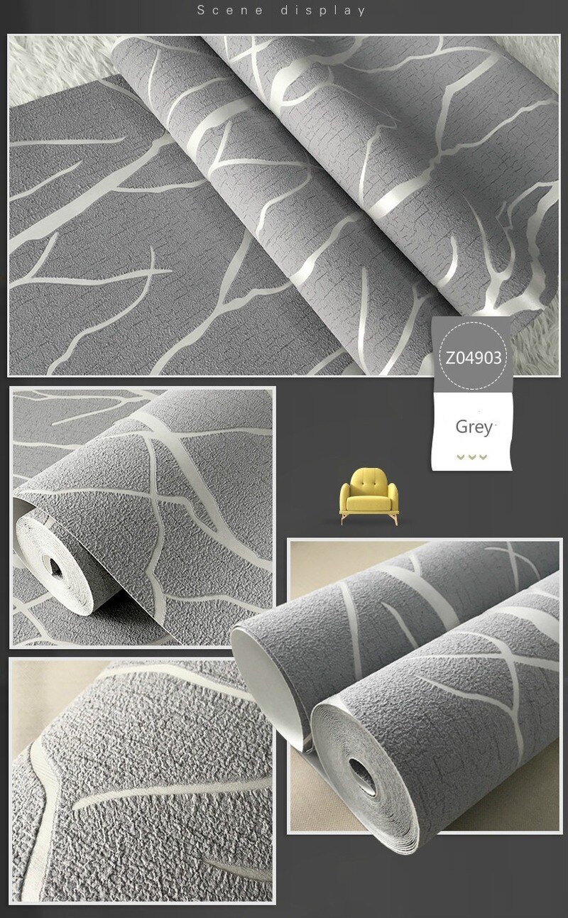 Épais gris velours 3D papier peint pour chambre murs salon fond floqué Branches d'arbre en relief papier peint décor à la maison