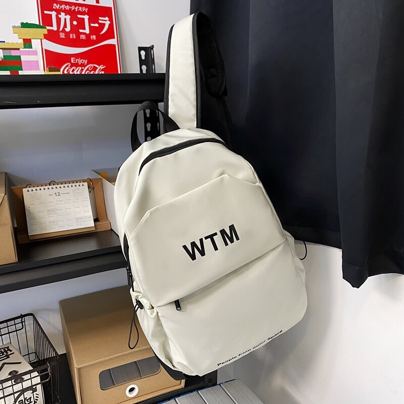 Dcimor-rucksack aus nylon mit buchstabenprint, großes fassungsvermögen, stylische reisetasche, laptop-rucksack für herren, ideal für studenten, süße schultasche: Weiß / Kein anhänger