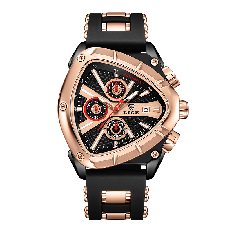 Reloj LIGE Original de lujo para hombre, relojes de pulsera deportivos impermeables de cuarzo para hombre, relojes de pulsera de negocios con esfera grande, reloj Masculino + caja: Rosa