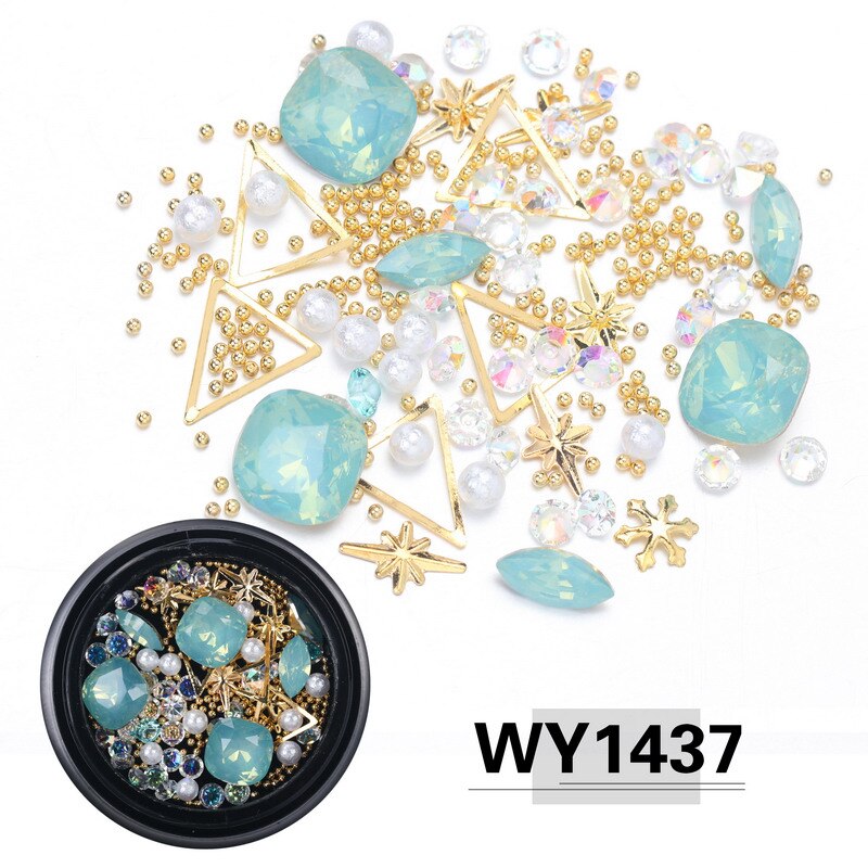 ELESSICAL Mixed Shape Opal Nail Resin Rhinestones Gems 3D Tip Drill Copper Nail Charm Beads Studs Manicure Nails Art Decorations: WY1437