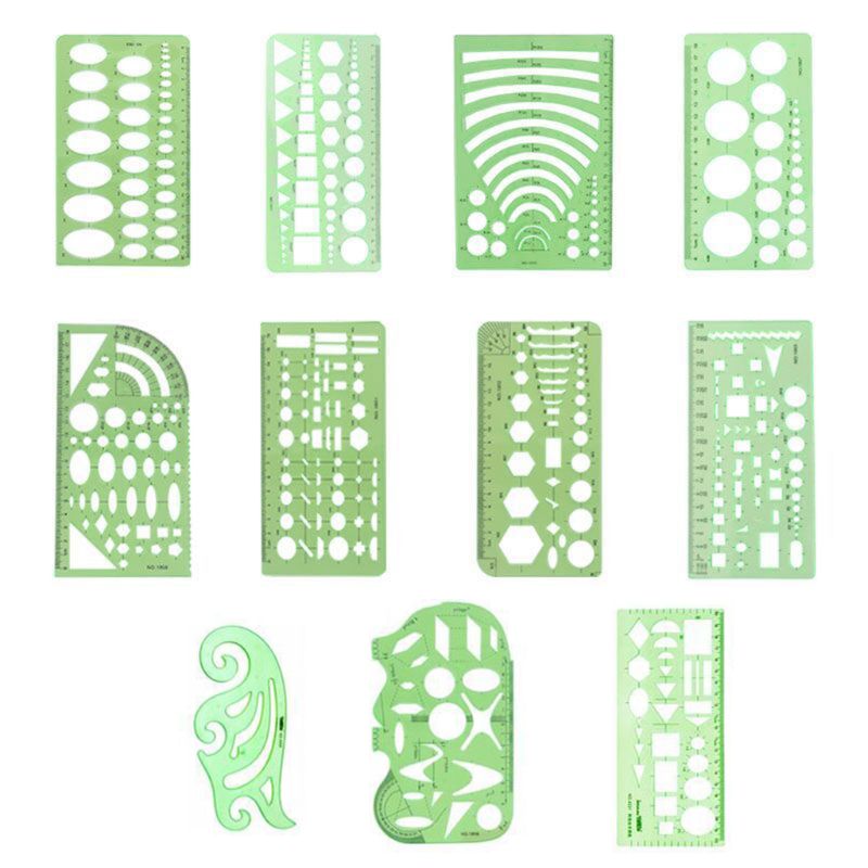 11 Pcs Drawings Templates Rulers Learn School Practical Measuring Multifunction Wide Usage Math Geometry Stencils Set Office