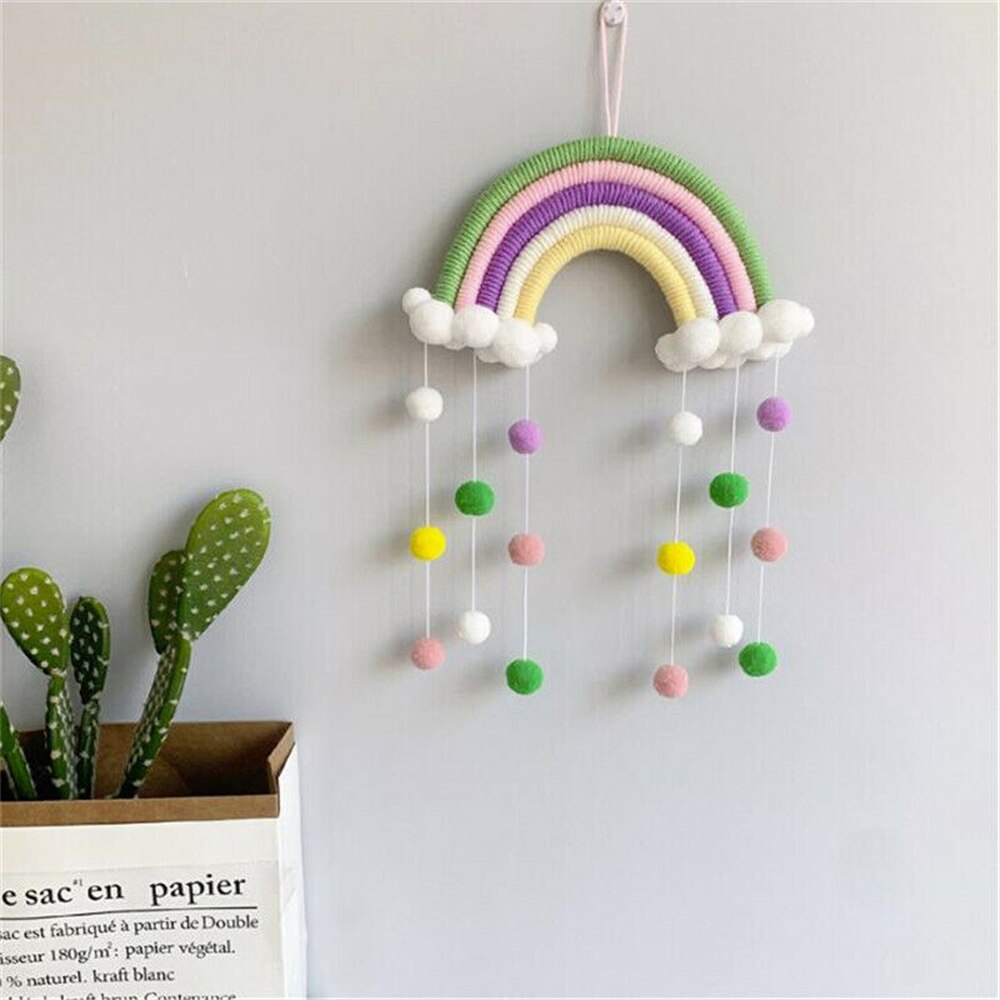 1 PC mignon arc-en-ciel nuages tapisserie feutre boule macramé tenture murale décor à la main tissé Photo accessoire chambre décoration artisanat