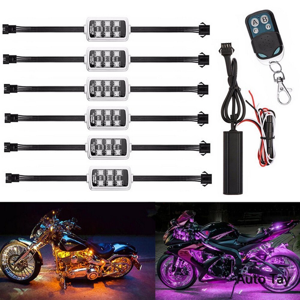 LED Smart Brake Lights Motorcycle Car Atmosphere Light With Wireless Remote Control Moto Decor Strip Lamp Kit 4/5/6/8/10/12RGB