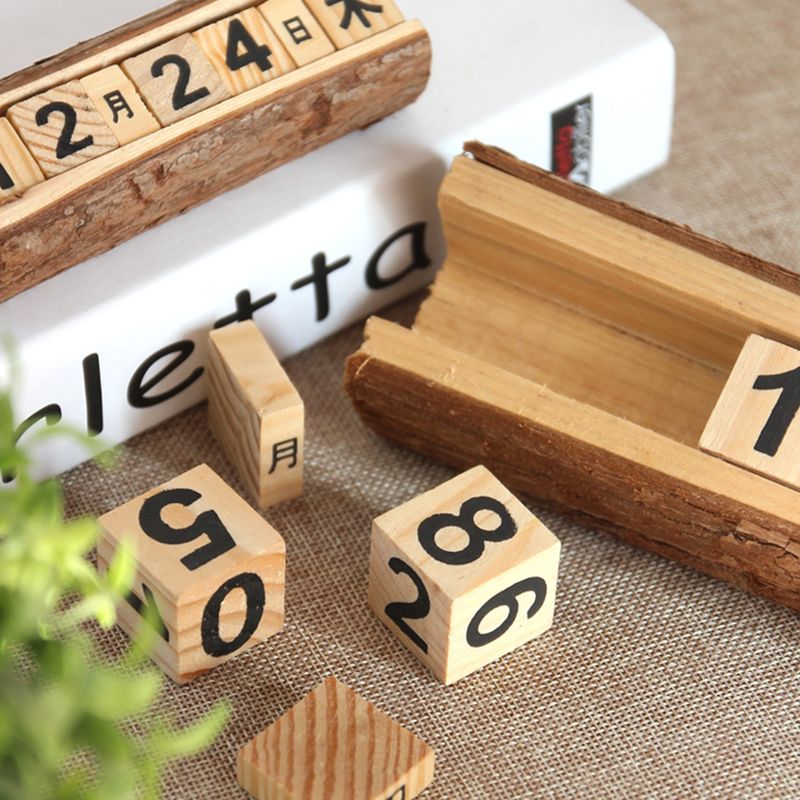 DIY Wood Block Perpetual Calendar Desk Calendar Wood Calendar Home Office Decoration
