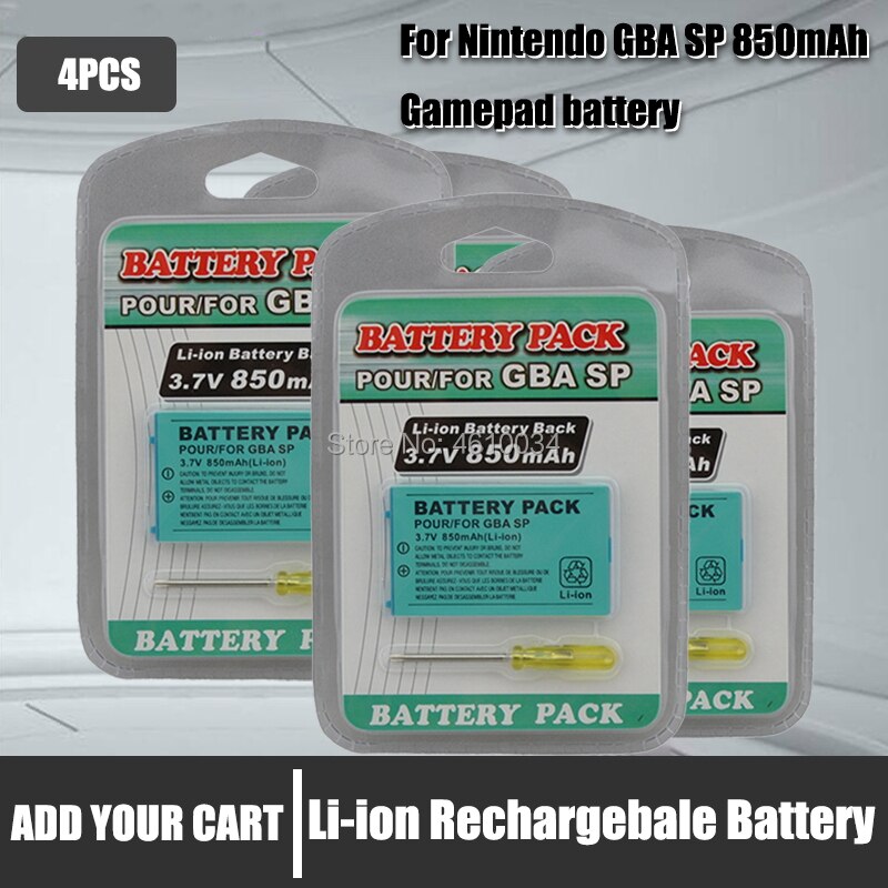 3.7V 850 mAh Rechargeable Battery for Nintend Game Boy Advance SP Systems with Screwdriver lithium battery: 4pcs