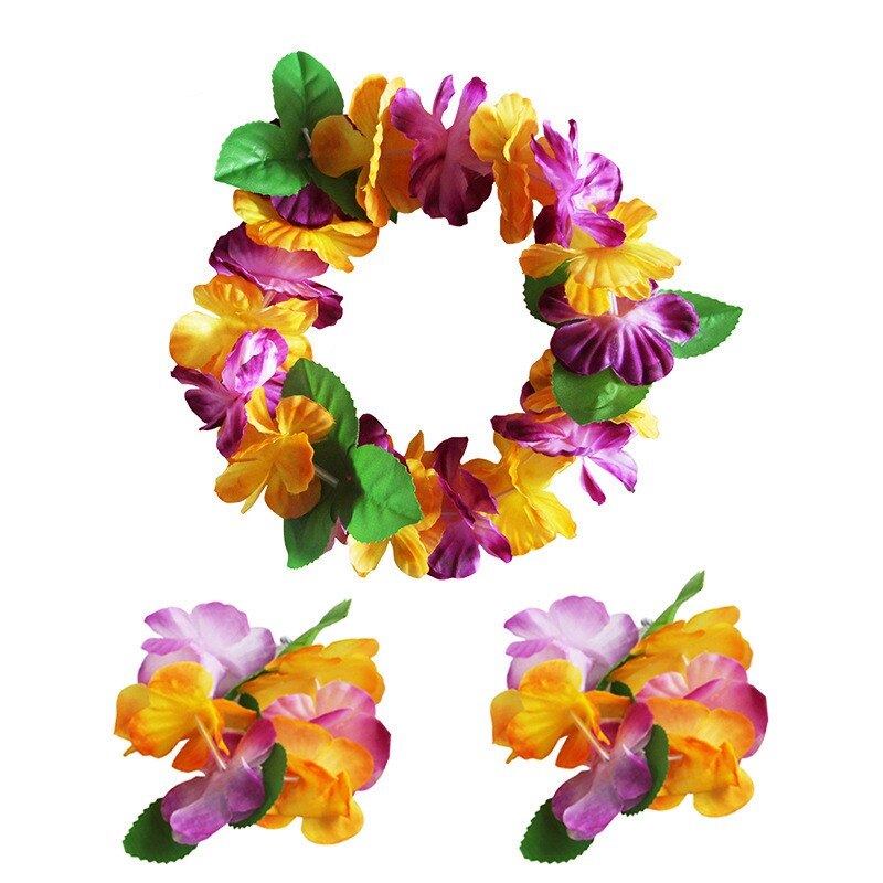 Oheart hawaii blomster krans pandebånd hovedbeklædning armbånd sæt til bryllupsfest dekoration diy sommer krans håndværk: 03 / Sæt