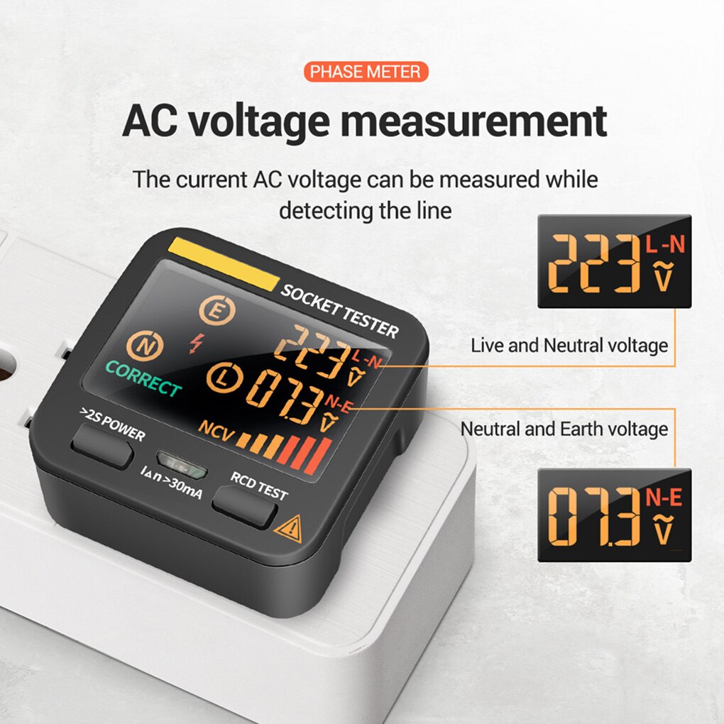 AC11 Digital Smart Socket Tester Digital Socket Adapter Ground Zero Line Phase Check NCV LCD Display Socket Voltage Tester