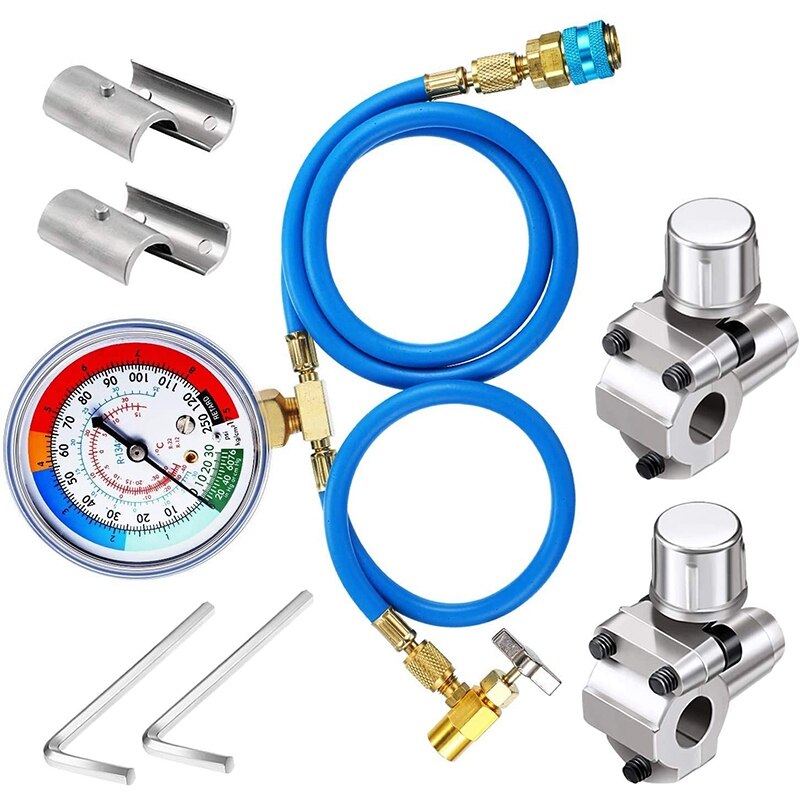 R134A Charging Hose with Gauge,with BPV31 Piercing Tap Valve Kit: Default Title