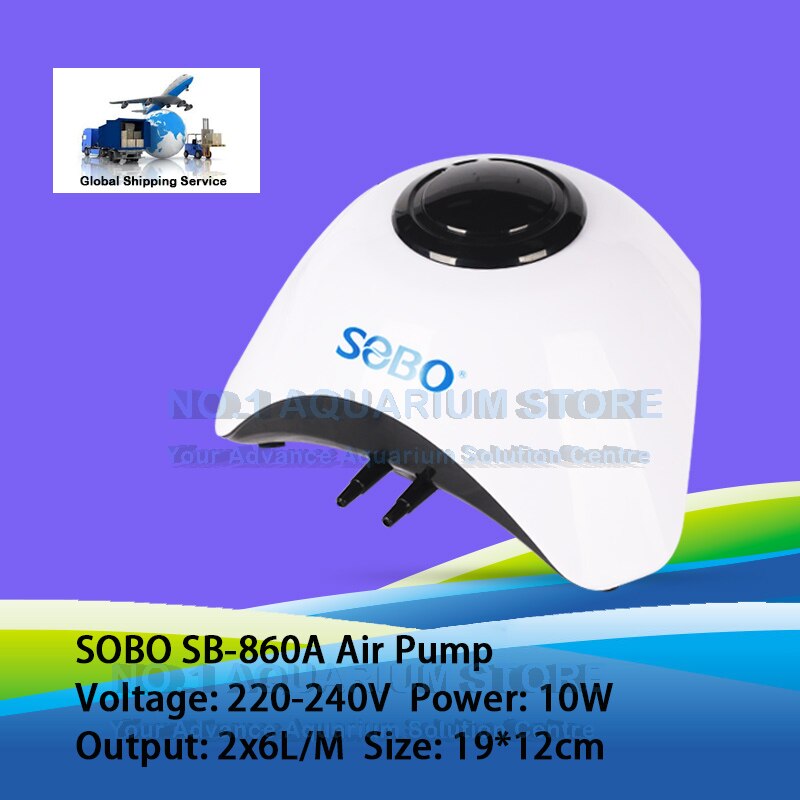 SOBO Silent Aquarium Air Pump Oxygen Pond Aerator Water Fish Tank SB-830A SB-860A 5W/10W Authorized Dealer: SB-860A Single Pump / EU Plug Adapter