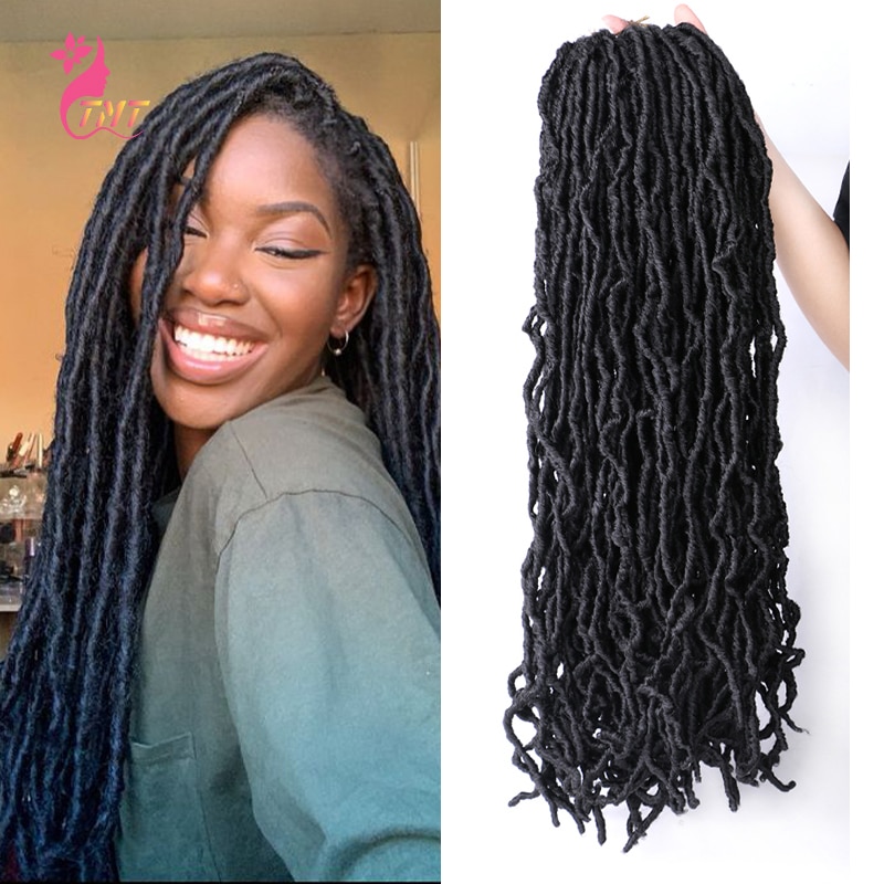 Extensiones de pelo largo para mujer, postizo de pelo largo trenzado de ganchillo, negro, diosa suave Nu Locs, rastas de pelo de ganchillo de 24 '', 20 hebras por paquete