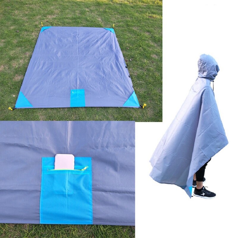Tragbare 3 in 1 Regenmantel Multifunktionale Boden matt Baldachin Ich bin Freien Picknick matt Feuchtigkeit Pad Tasche Decke