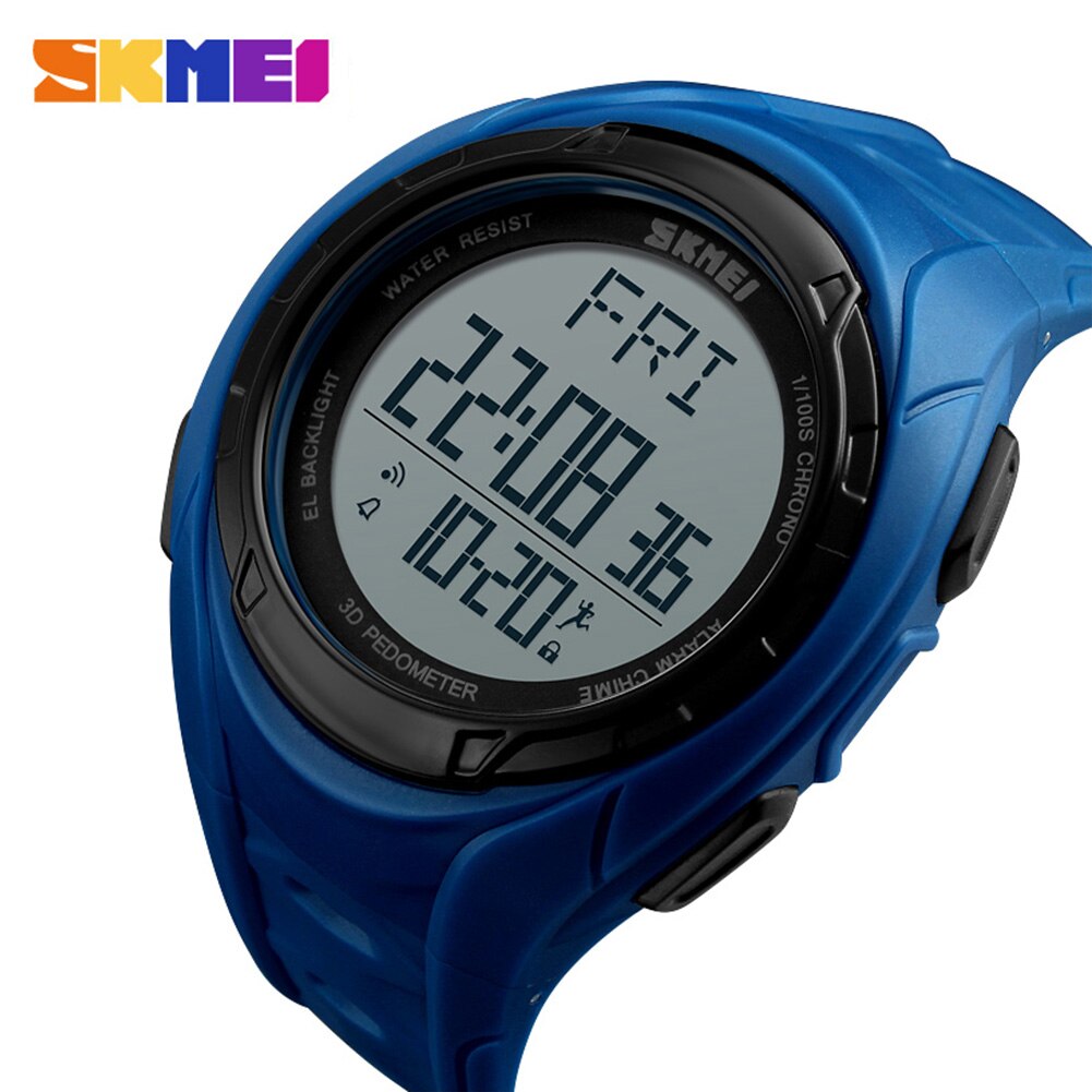 Skmei 1315 heren stappenteller sporthorloge calorieënteller waterdicht digitaal polshorloge el licht: Blauw