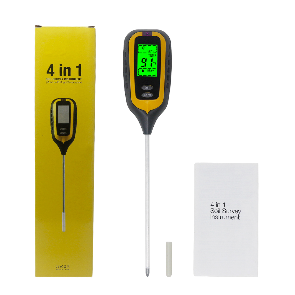 4 In 1 Digital Soil PH Meter Moisture Monitor Temperature Sunlight Tester With Backlight For Plants Garden Tool