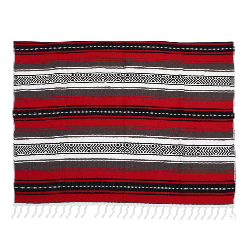 Couverture de yoga Falsa mexicaine, couverture tissée en polymères colorés, Serape pour canapé, chambre à coucher, voiture, pique-nique, été, plage, bleu, 130x180cm: Rouge