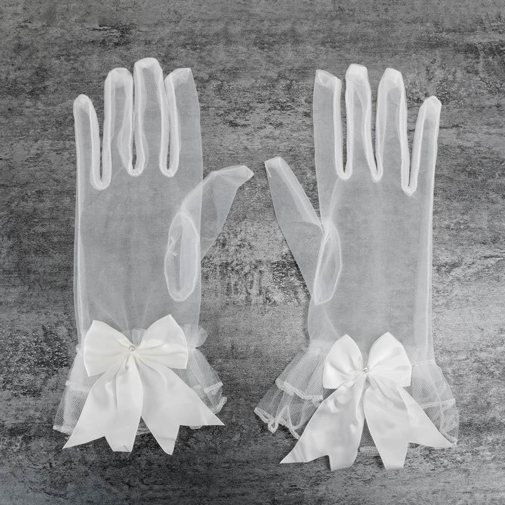 1 par ensfarvet silke korte handsker kvinder sommer blonder mesh gaze ultra tynd åndbar gennemsigtig fuld finger handsker: C