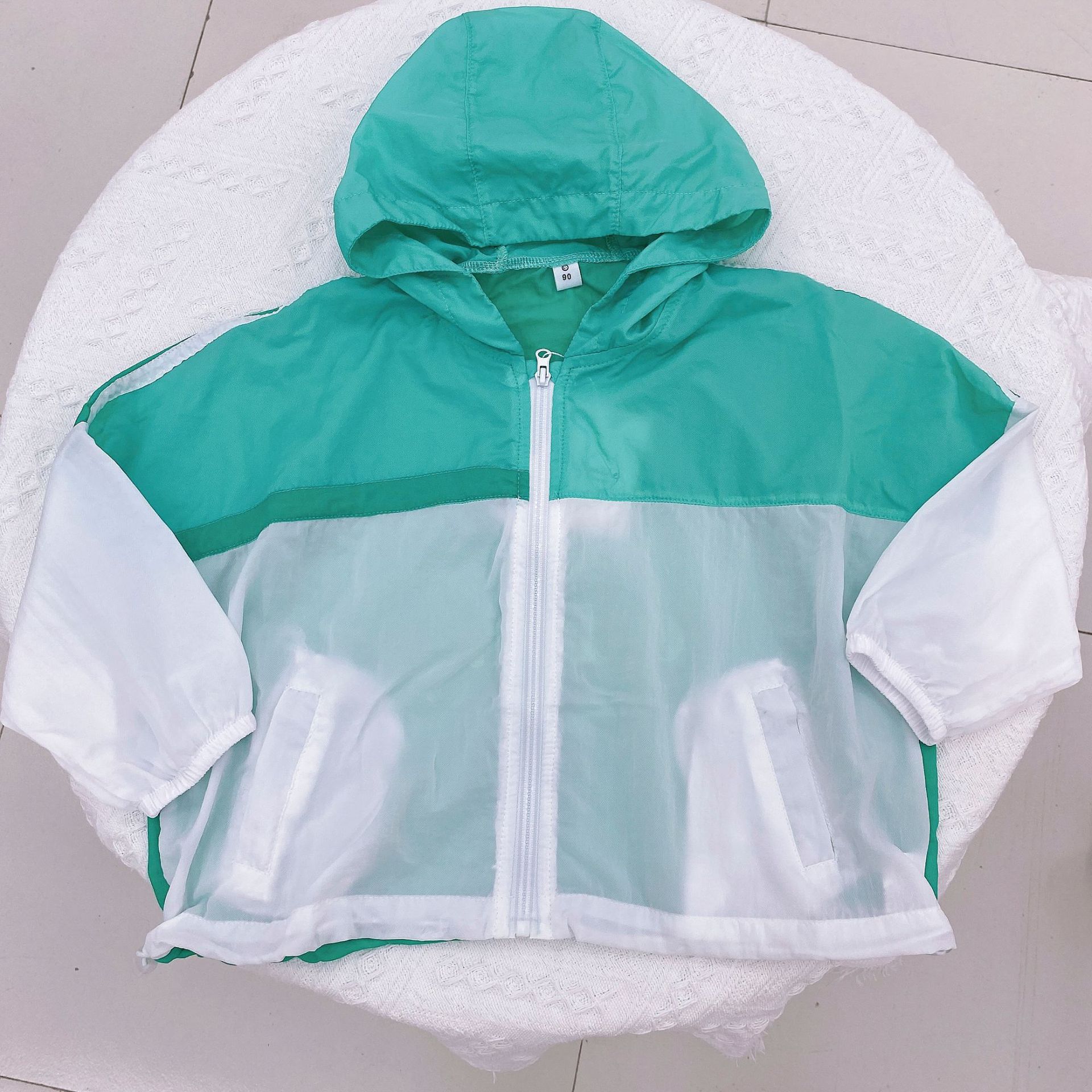 Summer boys girls thin patchwork sun-protective jackets letters printed hooded zipper Sun protection