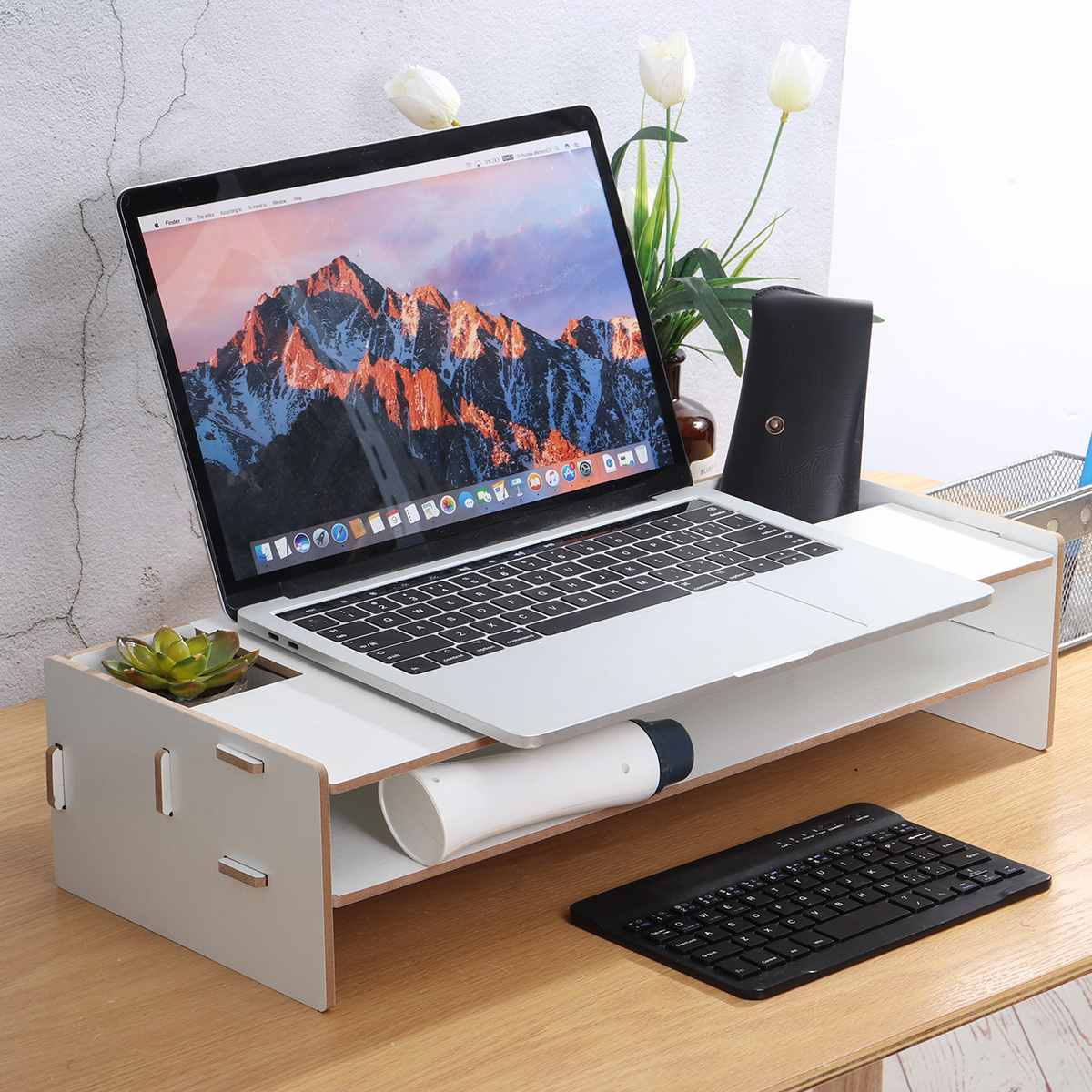 Multi-function Desktop Monitor Stand Computer Screen Riser Wood Shelf Plinth Strong Laptop Stand Desk Holder For Notebook TV