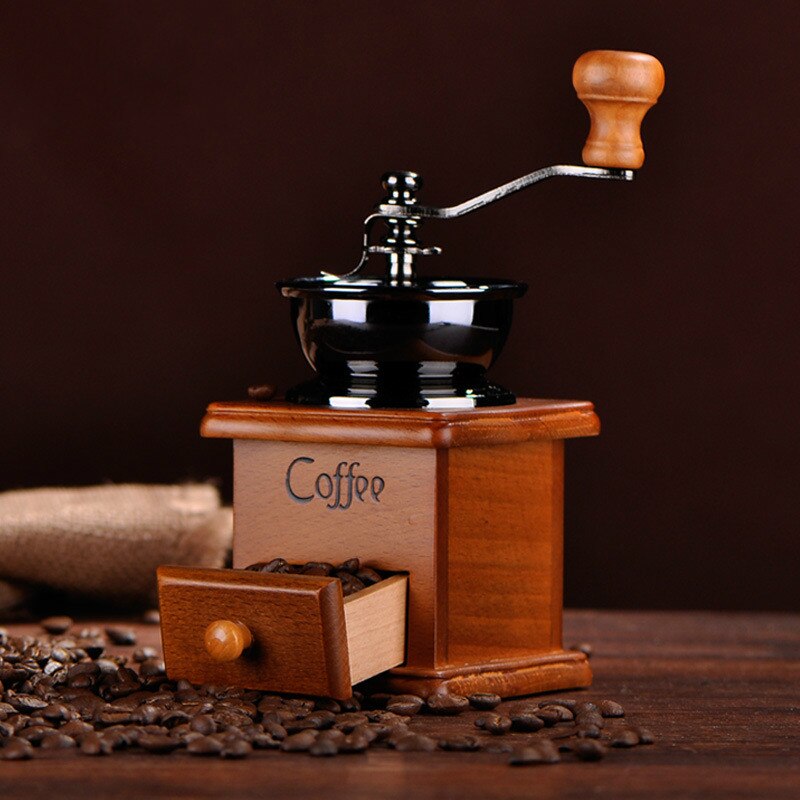 Handkoffiemolen, Europa Vintage Stijl Houten Koffiemolen Roller Korenmolen Hand Crank Koffiemolens