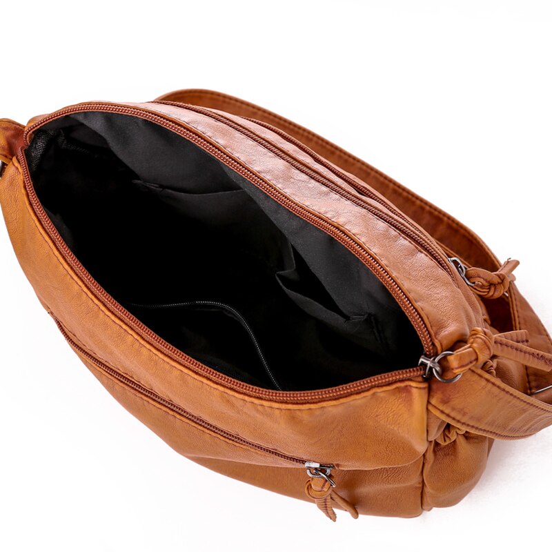 Bolso de hombro Vintage de cuero Pu para mujer, bandolera suave con múltiples bolsillos, de , con solapa