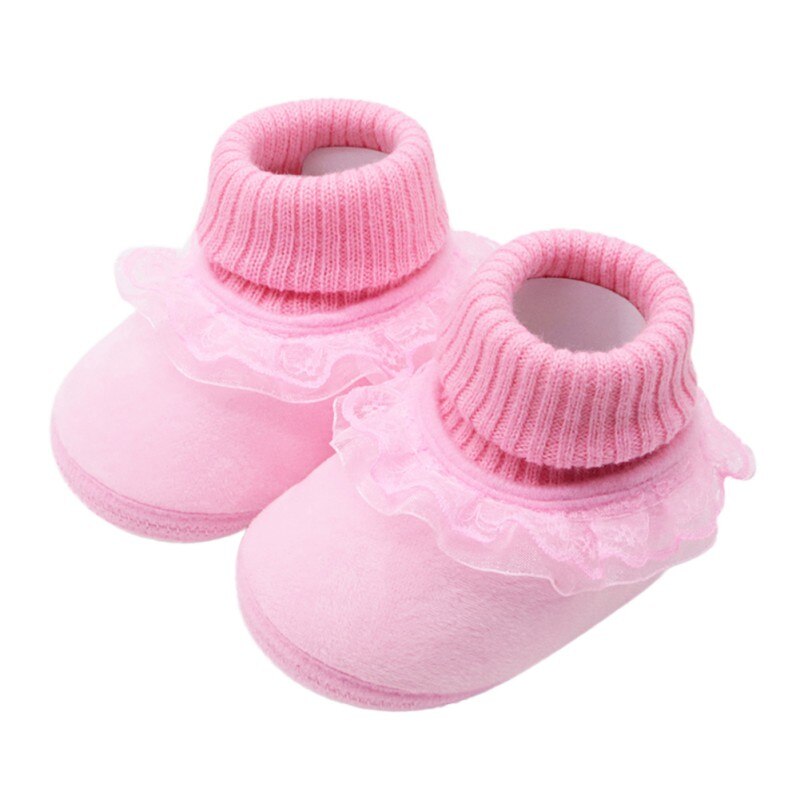 Herbst Winter Neue Neugeborenes Baby Jungen Mädchen Baumwolle Stiefel Casual Einfarbig Warme Bequeme Woolen Garn Booties Mit Blume Rand