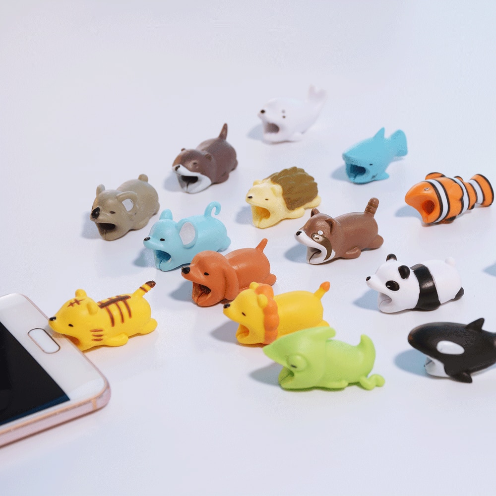 Ochraniacz kabla Cute Animal Bites Winder Organizer dla iphone USB kabel ładujący słuchawki drut kumple Cartoon Protection Cover