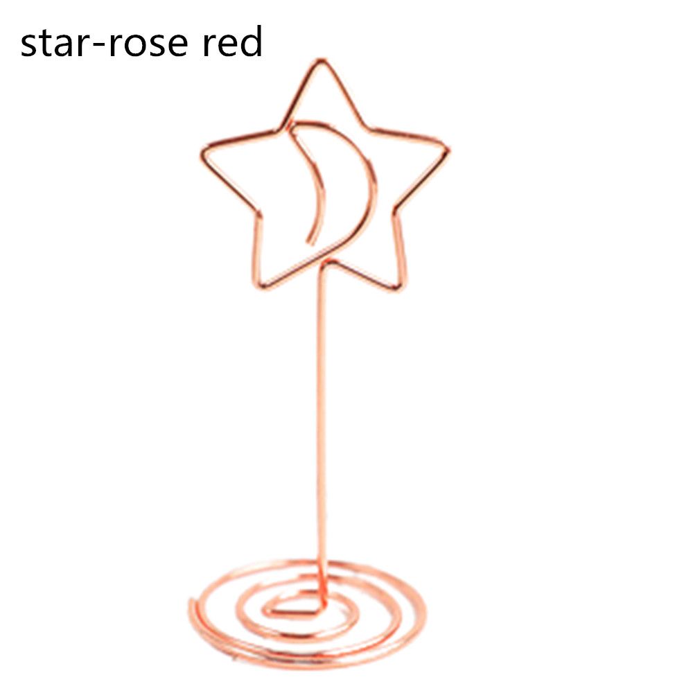 Moon Stars Shaped Photo Holder Stand Table Number Card Holders Place Card Paper Clips Wedding Favor Card Stand Message Card Clip: rose red-star