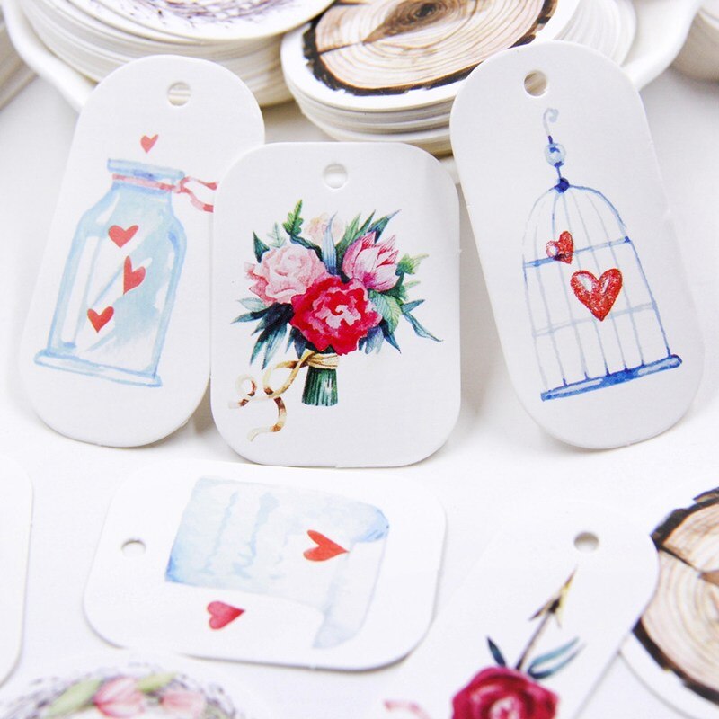 50 st vackra blommor papper taggar med hamp rep valentines bröllop äktenskap etiketter paket diy fest dekoration hängande tagg