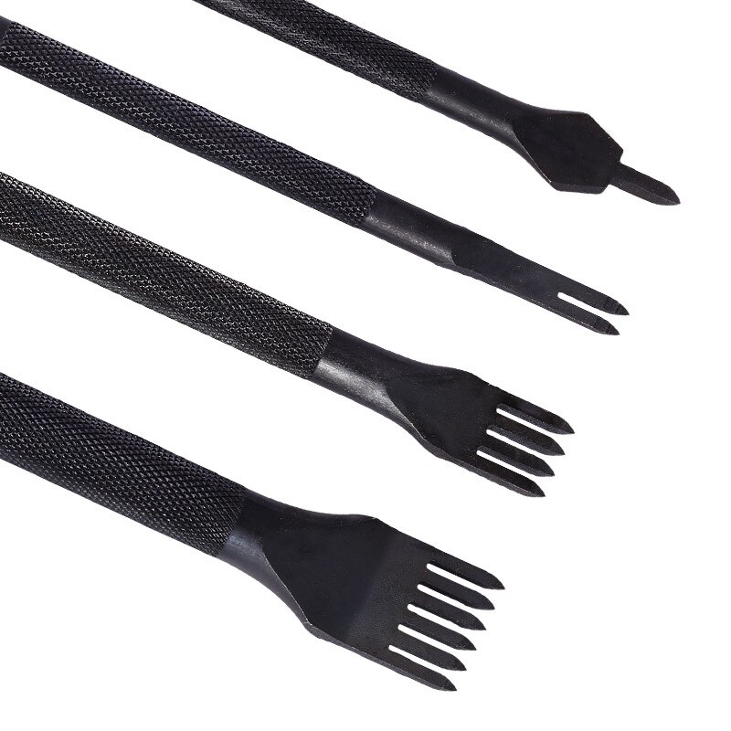4 stk/sæt 3mm/4mm læder hulstanser stål hulskærer sort læder håndværksværktøj 1/2/4/6 tand-diy håndlavet