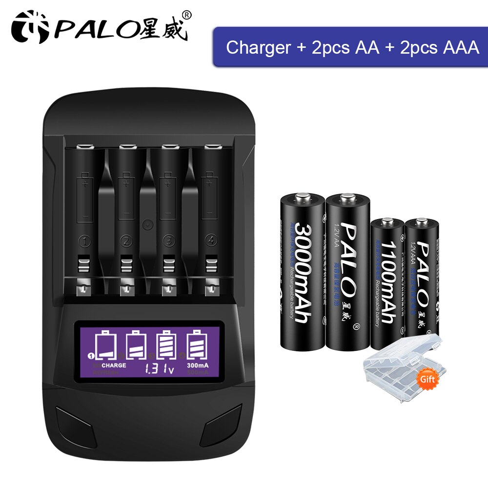 Palo 1.2V Aa Oplaadbare Batterij Aa + Aaa Batterij Oplaadbare Aaa 1.2V Ni-Mh Batterij + Smart Charger Aa aaa Batterij Oplader: 2AA2AAA and charger