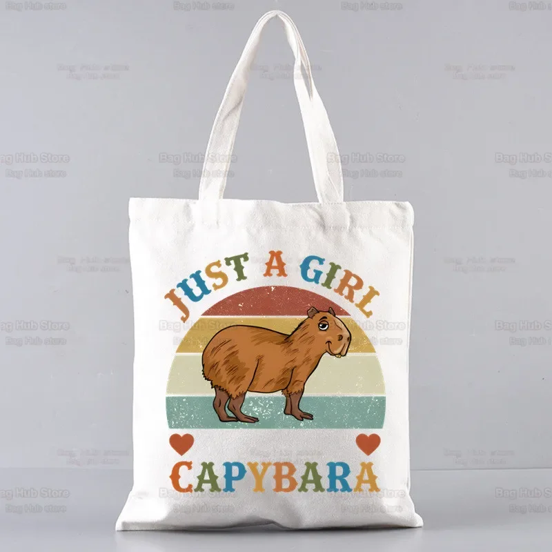 Capybaras Draagtas Unisex Canvas Tassen Gewoon Een Meisje Dat Houdt Van Capybaras Boodschappentassen Bedrukt Casual Schoudertas Opvouwbaar