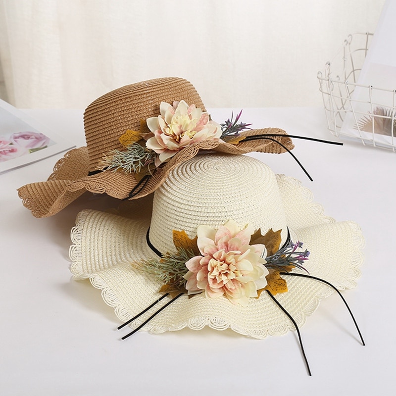 Summer Female Sun Hat Flower Ribbon Panama Beach Hats For Women Sombrero Floppy Straw Hat