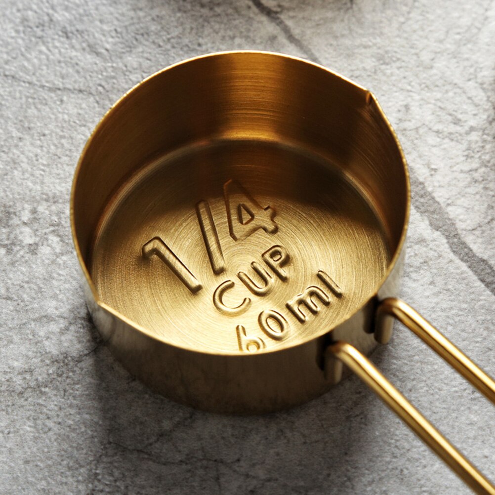 4 Pcs Measuring Cups Engraved Measurements Golden Stainless Steel Ingredients Teaspoons for Cooking