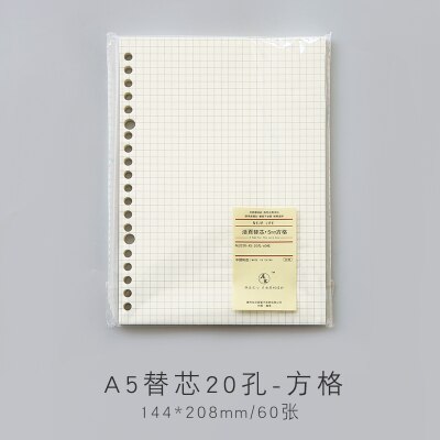 Libreta A5 de 20 agujeros B5 con 26 agujeros, recargas de papel, diario en espiral, páginas internas, cuadrícula punteada, cubierta con espiral Cornell PP en blanco: A5 grid