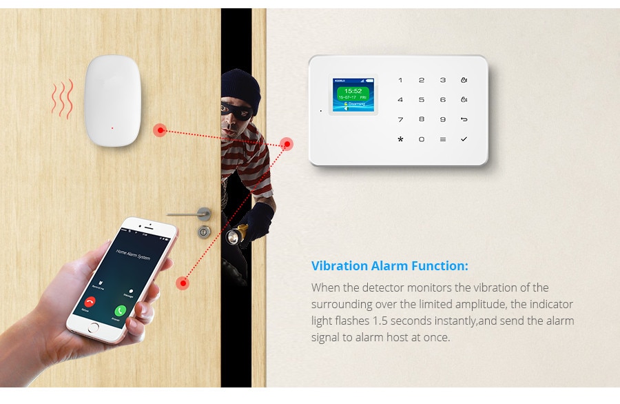 Fuers – détecteur de vibrations sans fil 433Mhz, alarme de porte/fenêtre, capteur de choc pour système d'alarme de sécurité domestique G60 G34 G95