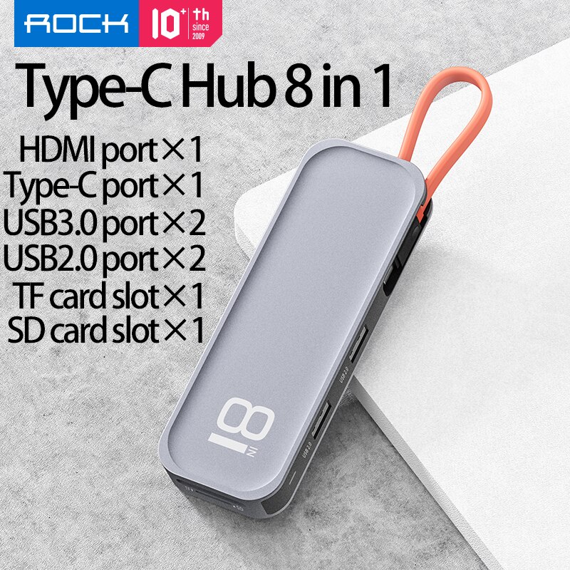 Rock Usb C Hub Hdmi Met Pd Power Adapter Voor Macbook Laptop Type C Docking Station Telefoon Usb Splitter 4K Uitgang Kaartlezer