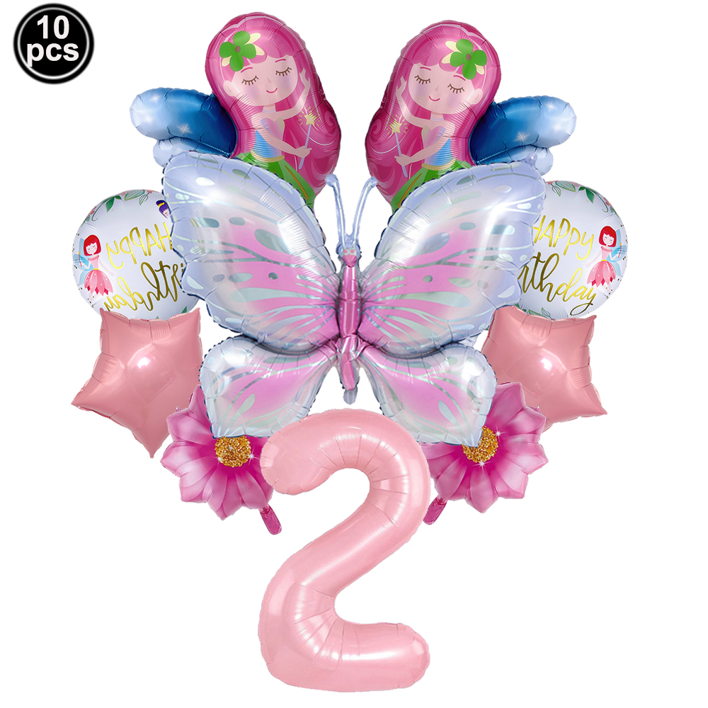 Juego de globos de hadas y flores, globos de mariposa, decoraciones de 1 a 9 cumpleaños para niñas, suministros de decoración para de cumpleaños con tema de mariposa