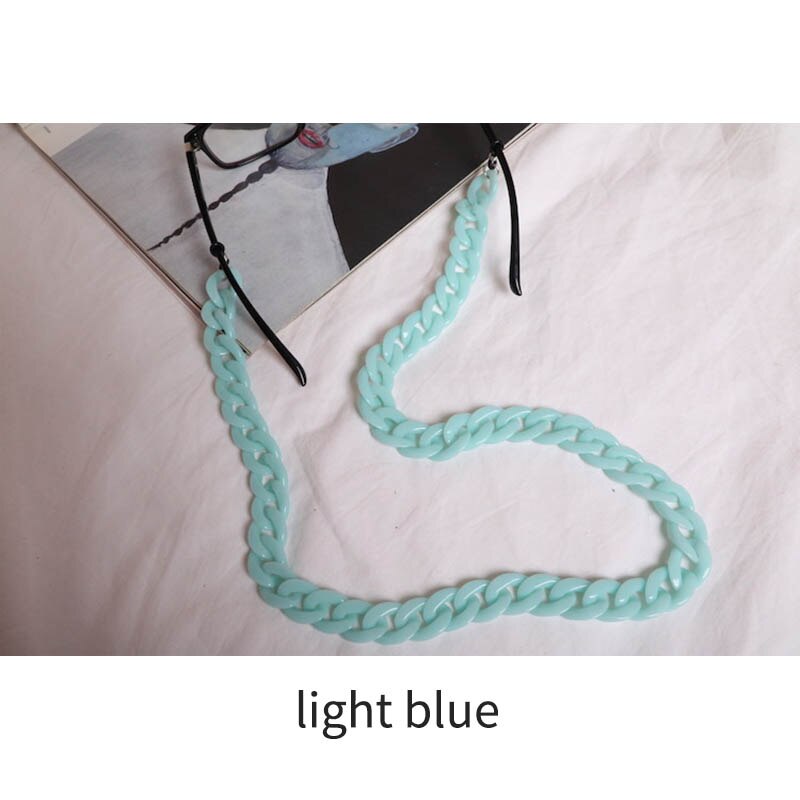 Chaîne de lunettes de soleil de retenue de lunettes de soleil de 20 couleurs, corde de lunettes de lecture en acrylique de 70cm longueurs, sangles de maintien de lanière vintage antidérapantes: Bleu clair