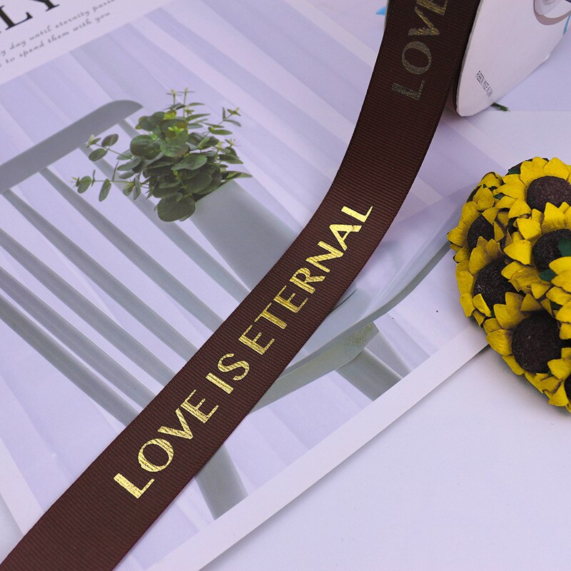 25mm 5Yards Ribbon Bronzing English Letters Printed Ribbons Floral Happy Birthday Packaging DIY Tie Handmade Material: 10