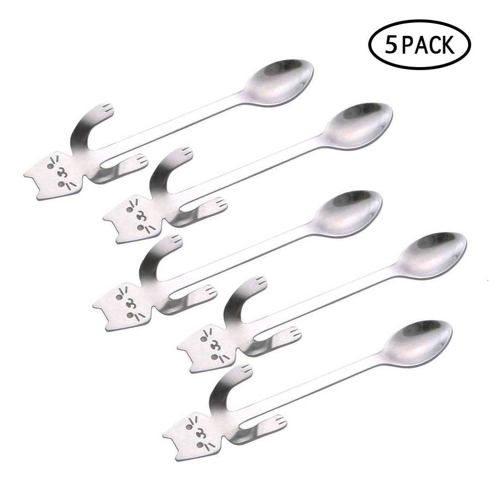 3/ 5/ 6Pcs Stainless Steel Cartoon Cat Spoon Colorful Coffee Ice Cream Tea Spoon Kitchen Supplies Tableware Scoop