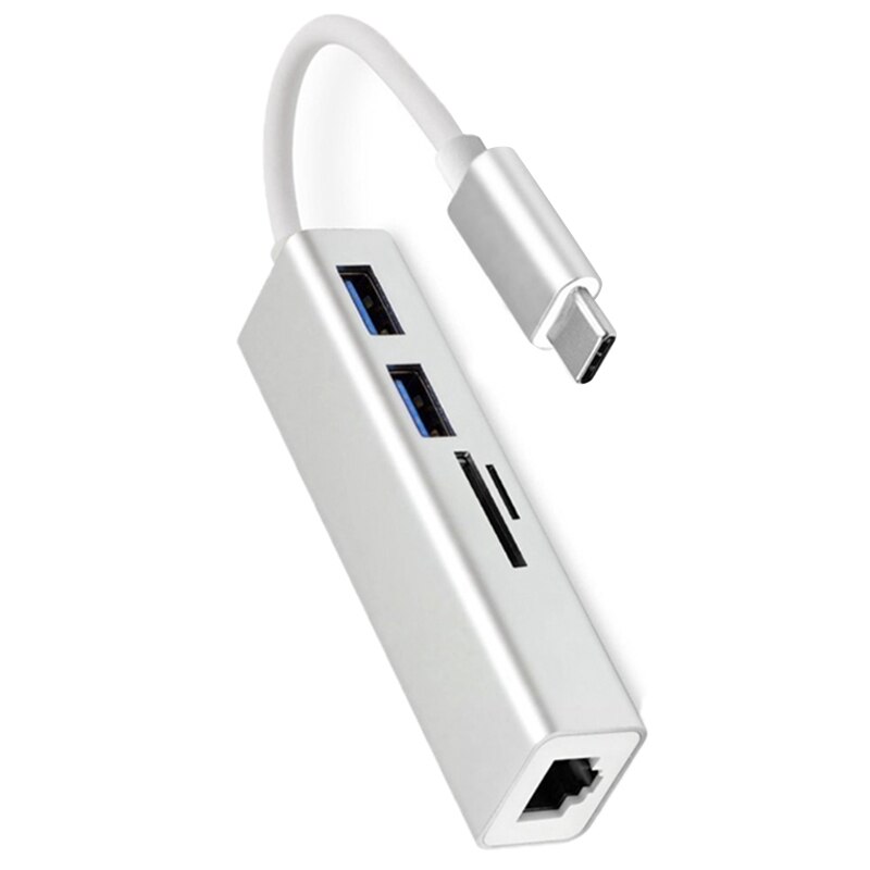 Usb C Hub 5 In 1 High Speed Usb Type C Adapter Met Sd/Tf Kaartlezer RJ45 Gigabit usb 3.0 Poorten Voor Pc Mac