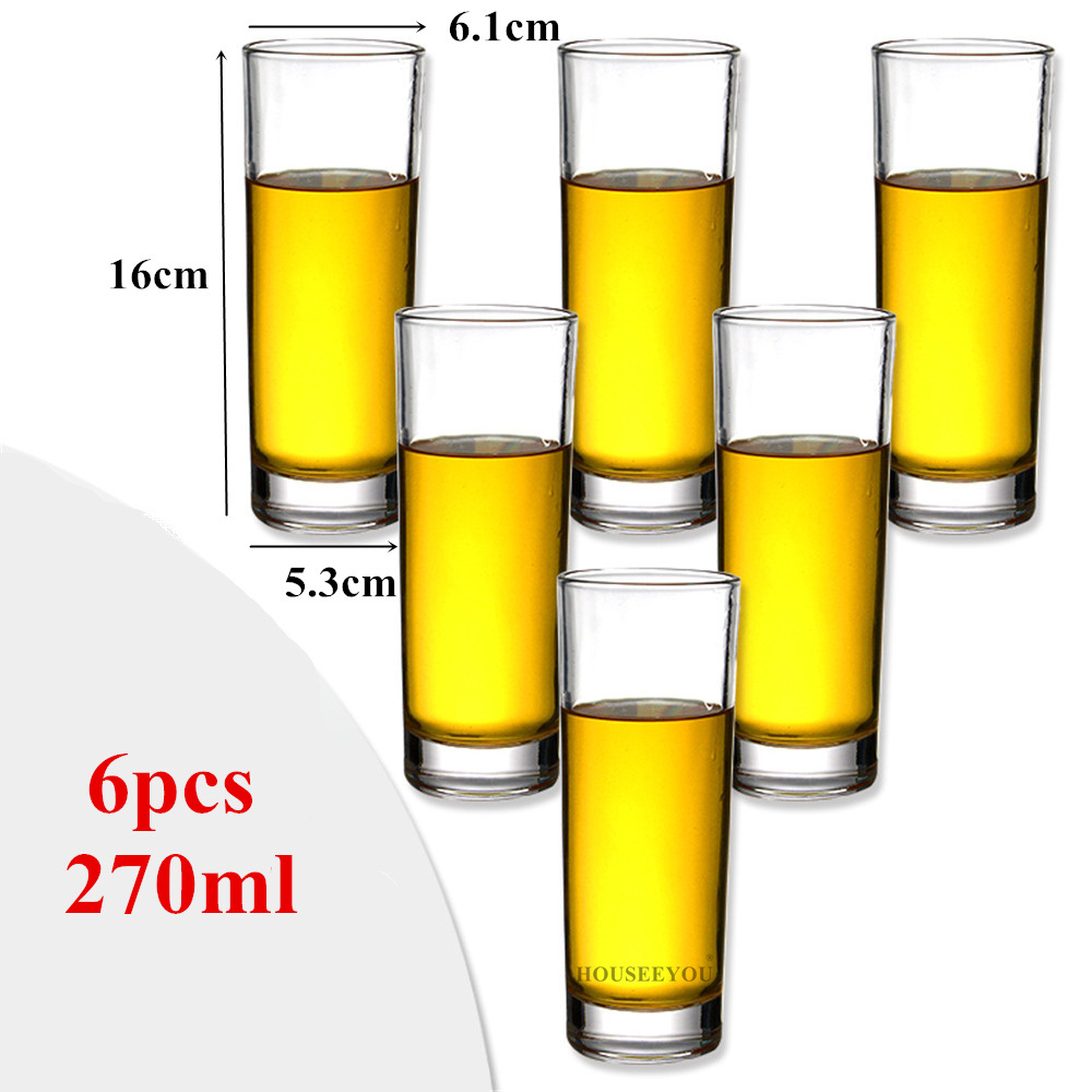 Houseeyou 6 stk / sett tykkere bunn rett vann kopp glass øl steins juicer krus drikkeflaske fest bar restaurant verktøy: 270ml 6 stk