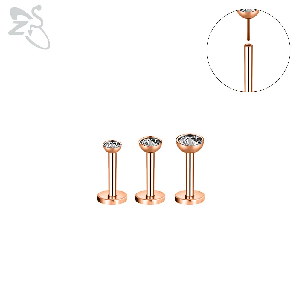 Zs 3 Stks/partij Cz Crystal Lip Piercing Set 6/8/10/12Mm Rvs Monroe Labret ringen Oor Tragus Helix Piercings Sieraden 16G: 13-6mm Rose gold