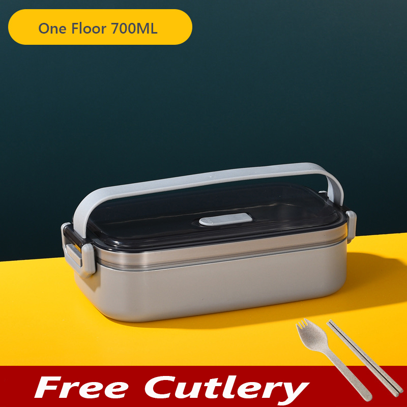 Portable Lunch Box Multilayer Stainless Steel Bento Box For Kids Office Worker Japanese Snacks Food Storage Containers Meal Prep: Single Layer Grey