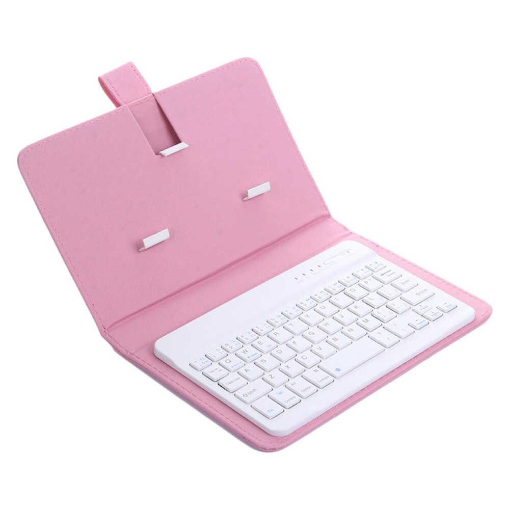 Portable Wireless Bluetooth Keyboard with Faux Leather Case for iPhone Samsung Xiaomi smartphones within 7 inches Phone: Pink
