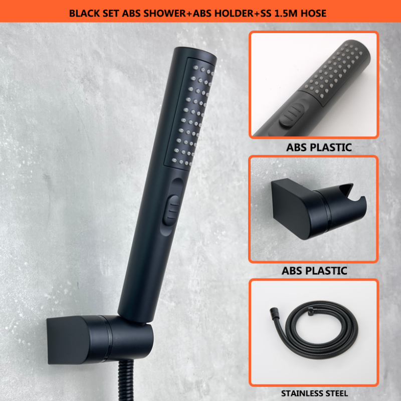 ABS Hand Shower Set 2 Functions Black and Chrome Handheld Swivel Bracket 1.5m Stainless Steel Hose: Black Set