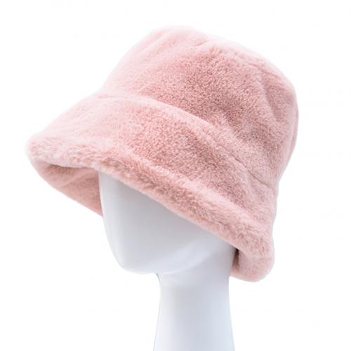 Faux pels vinter spand hat til kvinder pige solid fortykket blød varm fiskehætte udendørs ferie hat cap dame panama: Lyserød