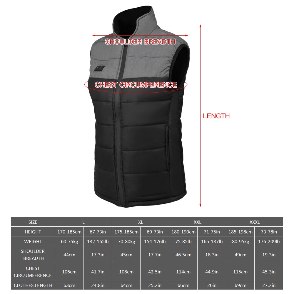 USB Heated Vest Portable Heating Warm Vest Electric Warm Vest Water-resistant Warm Vest for Men Women