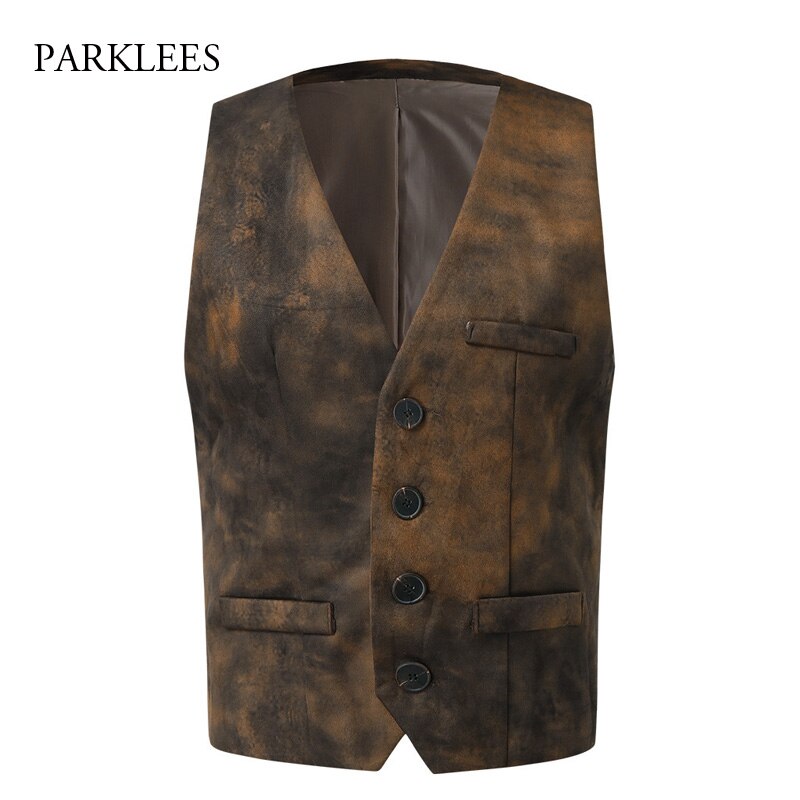 Colorblock Suit Vest Men Victorian Steampunk Casual Mens Waistcoat Gentleman Wedding Slim Vest Cool Men Gilet 3XL