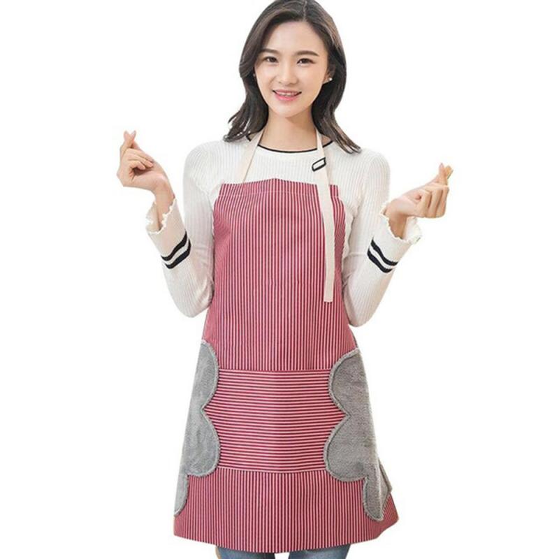 Küche Schürze Löschbaren Hand Korallen Vlies Stoff und Wasserdichte Oxford Tuch Gestreiften Japanischen Stil Lätzchen für Heimat Kochen Reinigung: rot