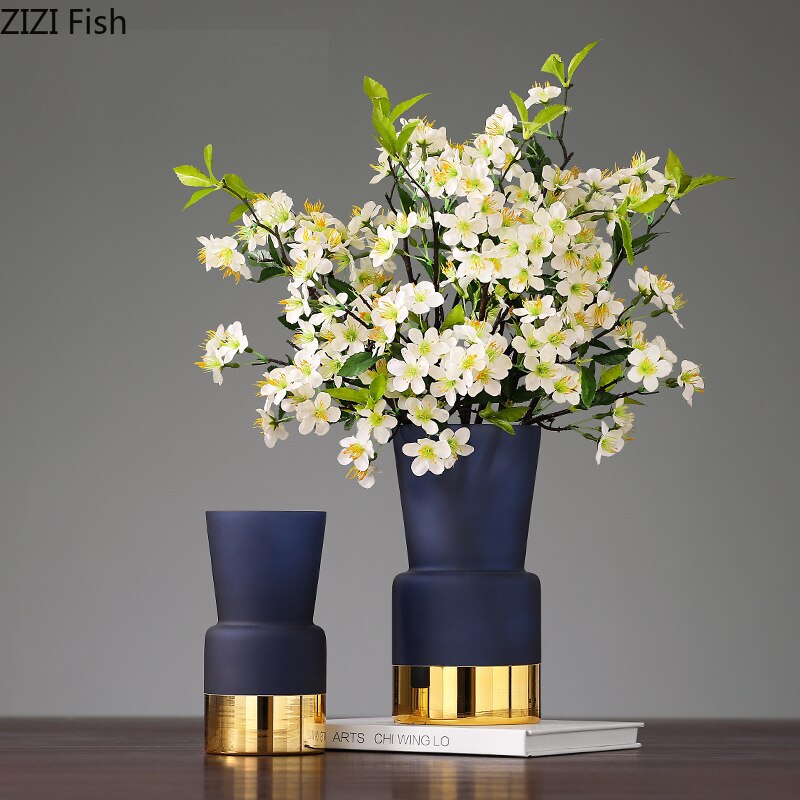 European Style Frosted Glass Vase Living Room Floral Hydroponic Flower Arrangement Blue Phnom Penh Family Vase Home Decoration